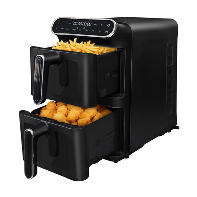 Four à friteuse numérique à double panier avec fenêtre de vue WHALL, capacité totale de 11 L, deux paniers indépendants de 5,5 pintes, friteuse à air électrique de 1650 W pour la cuisson à domicile