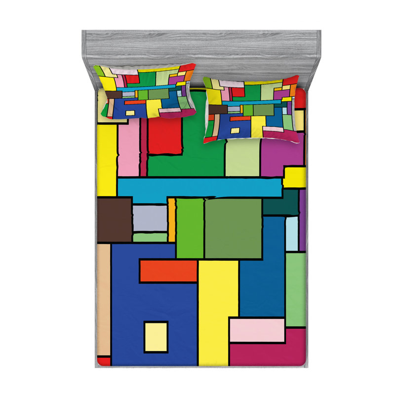 Microfiber Geometric Sheet Set, Full Sheet Set with Fitted Sheet