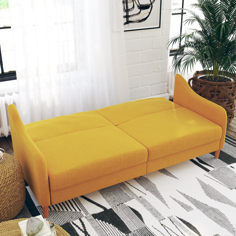2 Seater Linen Blend Sleeper, Mustard Yellow