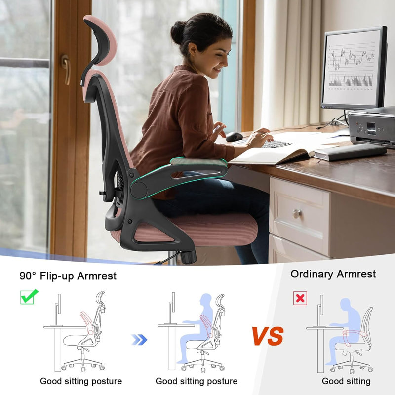 Ergonomic Office Chair, Computer Chair, Mesh Chair, Pink
