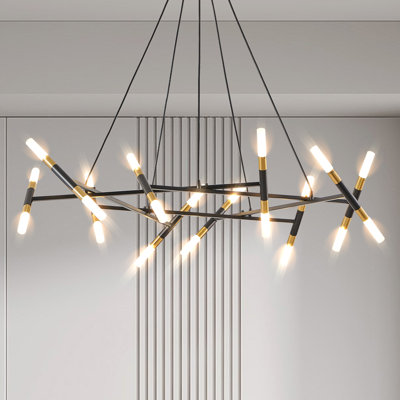 Lustre moderne doré 41 "avec tubes givrés - Branche, cordons noirs, luminaire suspendu à hauteur réglable pour la salle à manger, le salon et la cuisine (ampoule non incluse)