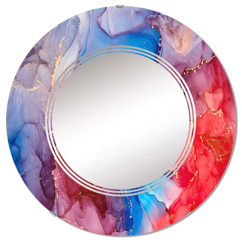 Miroir mural moderne bleu et violet, 24 po x 24 po