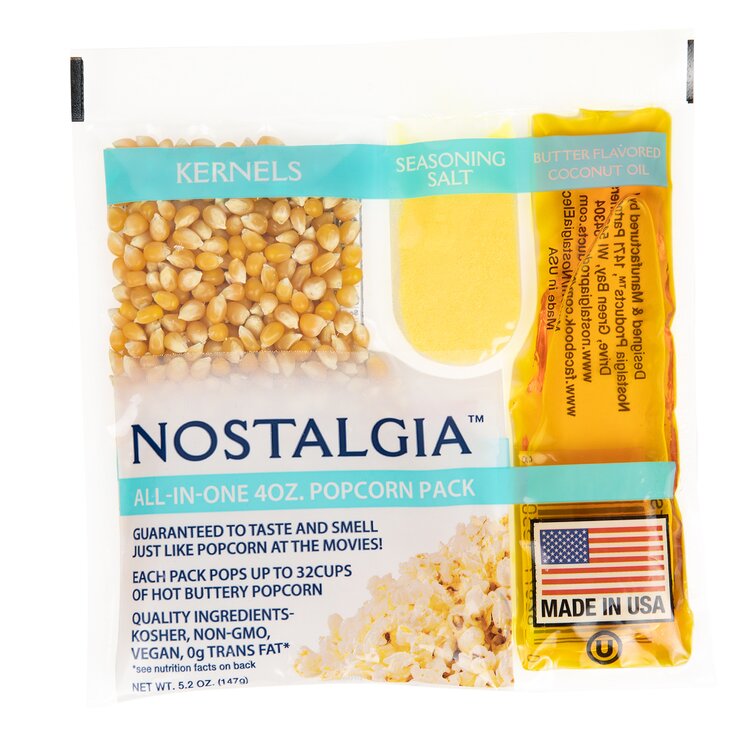 Nostalgia Best Tasting Premium Popcorn, Oil & Seasoning Salt All-In-One Packs (Pack Of 24)