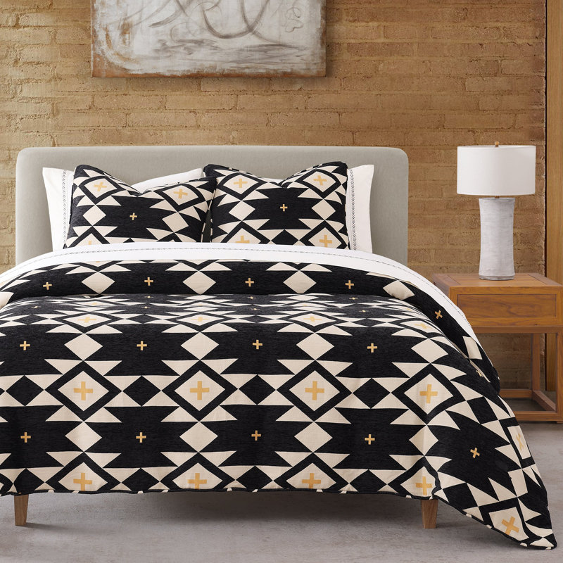 Queen Black and Beige Cotton Southwestern Comforter Set