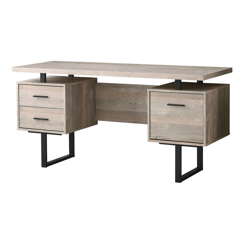 Jazarian Computer Desk, Home Office, Laptop, Left, Right Set-up, Storage Drawers, Work, Taupe, 30" H x 60" W x 24" D, Black