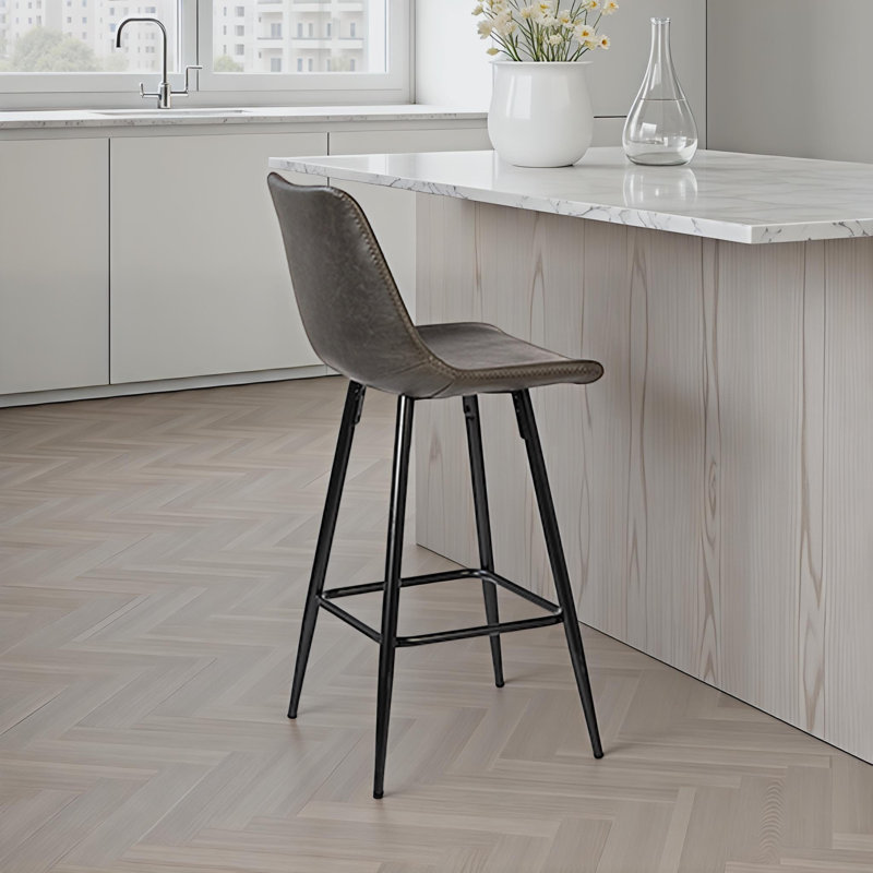 Tabouret de comptoir rembourré en cuir synthétique de 38 po de hauteur Rufina, gris foncé