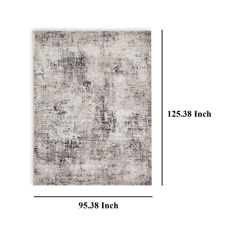 Motif abstrait noir et gris tissé à la machine, Rectangulaire 8 pi x 10 pi