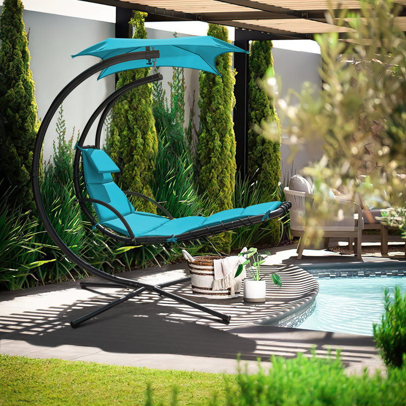 Chaise longue suspendue avec support Gellert, Bleu