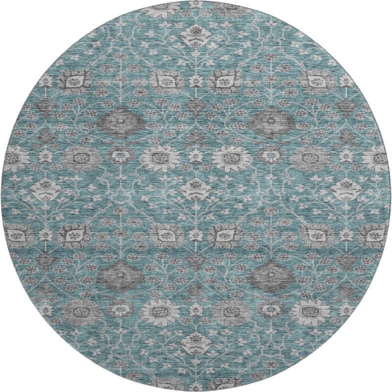 Premium Machine Washable Gurubaksh AMF1155 Floral Rug, Round 8'