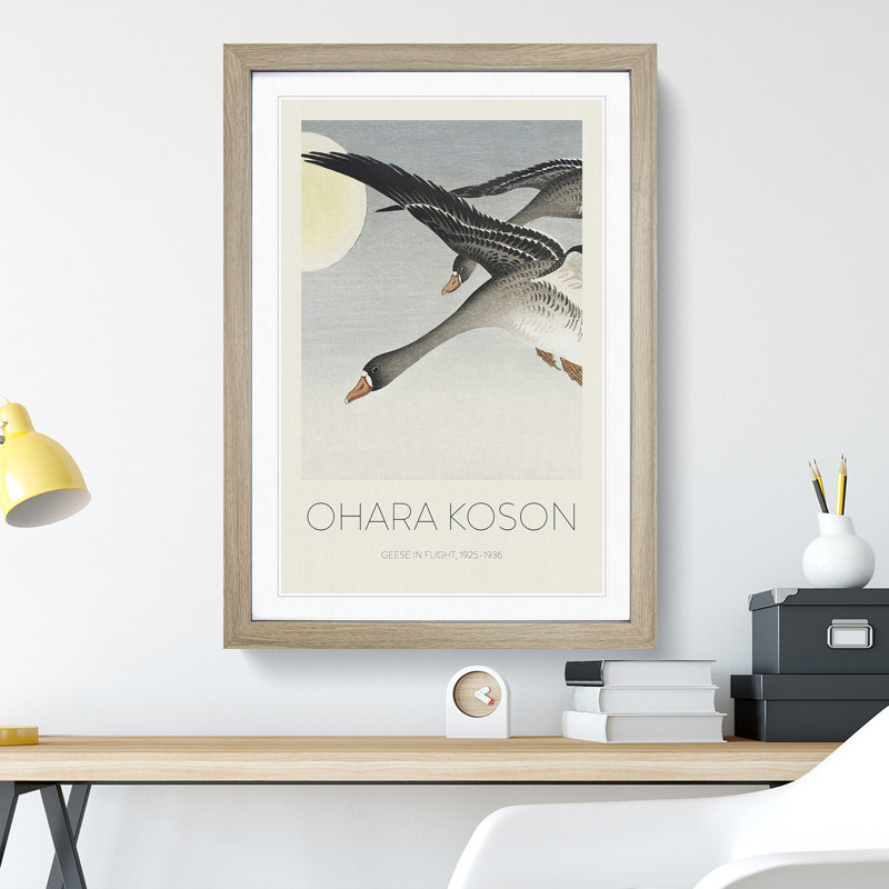 Geese In Flight by Ohara Koson - Single Picture Frame Print, Oak Framed, 36cm H x 27cm W x 2cm D