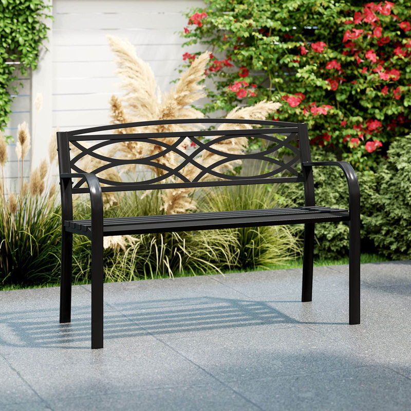 Outdoor Bench 45.5" Patio Garden Bench with Backrest Curved Armrests for Backyard