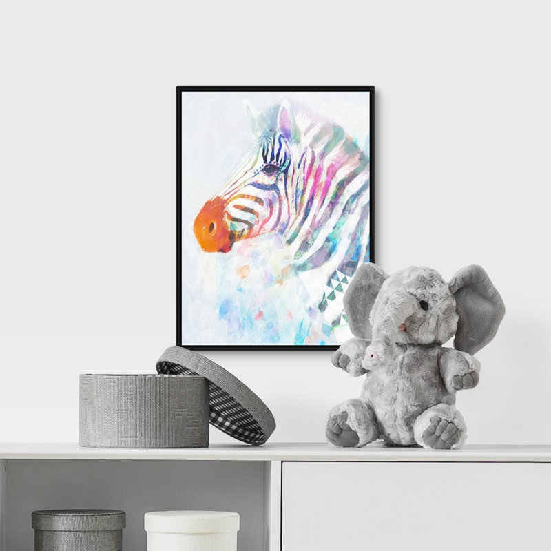Art sur toile fluorescent zèbre i Silverman, Cadre flottant noir, H 16 po x l 12 po x P 1,75 po