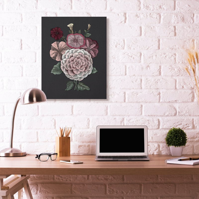 « rose », reproduction d’art sur fond noir par le samedi soir, impression, H 40 po x l 30 po x P 1,5 po, Toile tendue