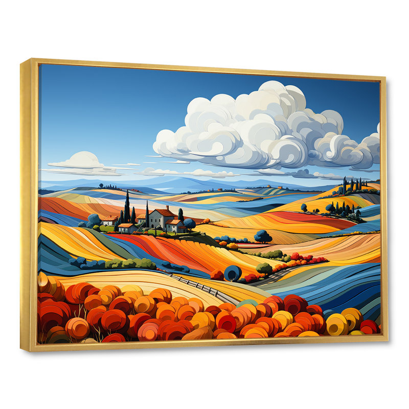 «Countryside Fusion Unveile - Farm Wall Art Living Room», H 34 po x l 44 po x P 1,5 po, Cadre flottant doré