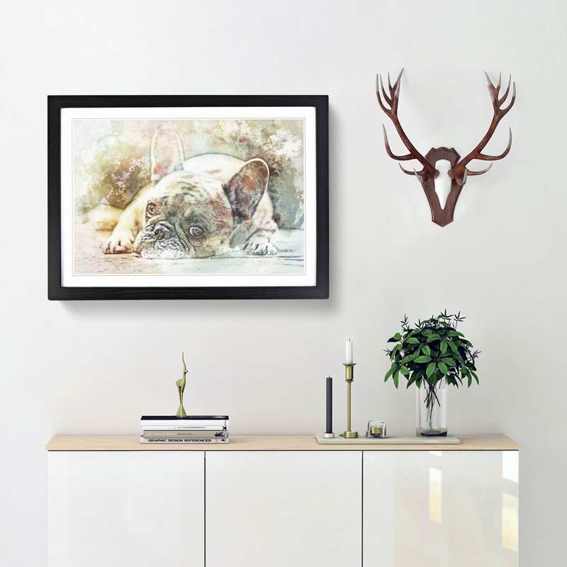 Fawn French Bulldog - Picture Frame Painting Print, Black, 50cm H x 76cm W x 2cm D