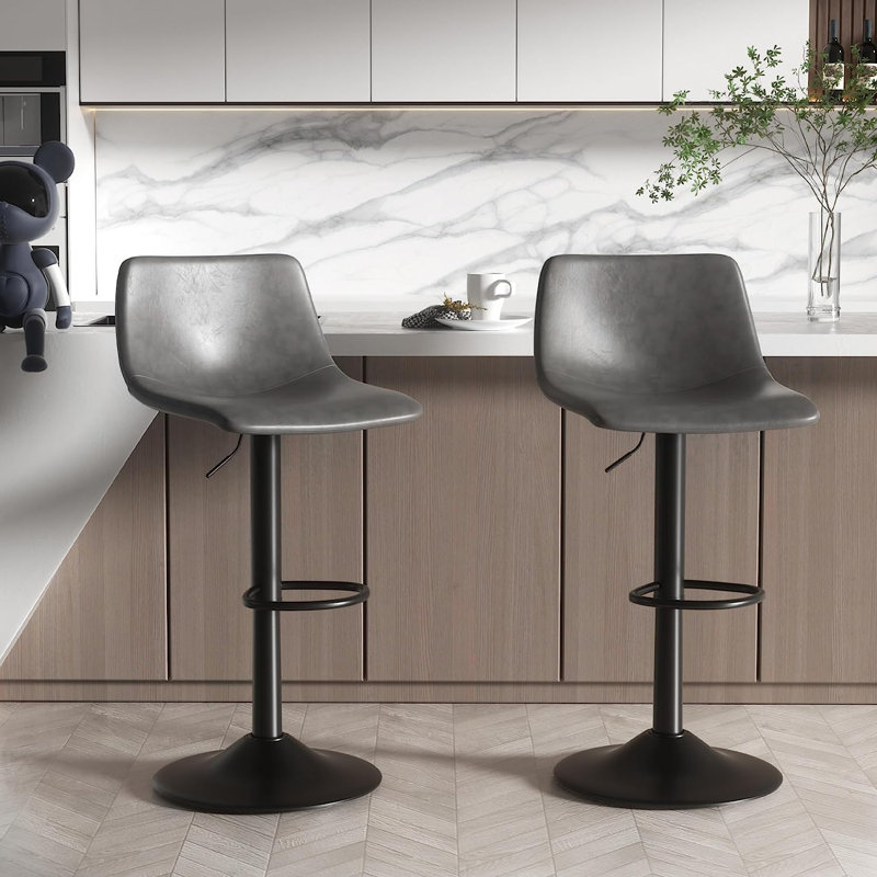 Height Adjustable Swivel Bar Stool Set of 2, Dark Grey