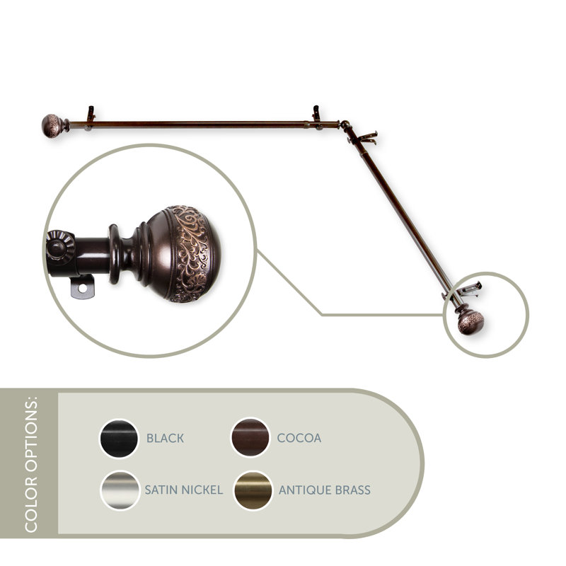 Tringle à rideaux simple pour fenêtre en coin Solon, 48 po à 84 po, Cacao