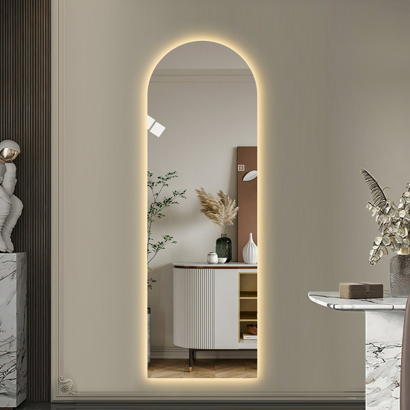 Miroir à DEL pleine longueur 65 po x 21 po avec 3 températures de couleur, support incassable, pour habiller le mur à gradation lisse, conception symétrique, entrées idéales
