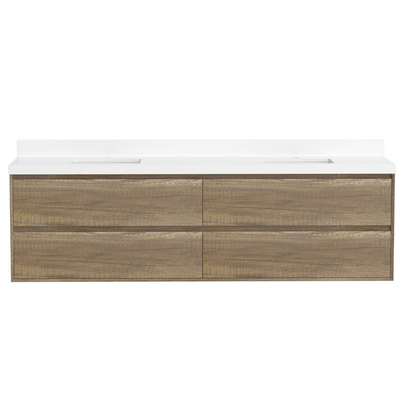 Meuble-lavabo double 84 po avec comptoir en quartz blanc et lavabos, 84