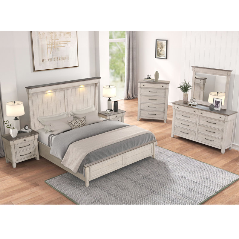 Ensemble de chambre à coucher en bois 6 pièces Ken, Très grand