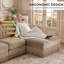 Canapé modulable 2 places avec pouf, jupe à franges d'inspiration vintage, dossier capitonné et assise flexible, couleur camel-2003206930