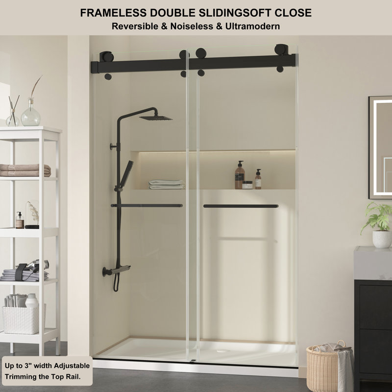 Gargy 57-60 in W x 78 in H Frameless Shower Door with Advanced Closing System, Double Anti Collision, Matte Black