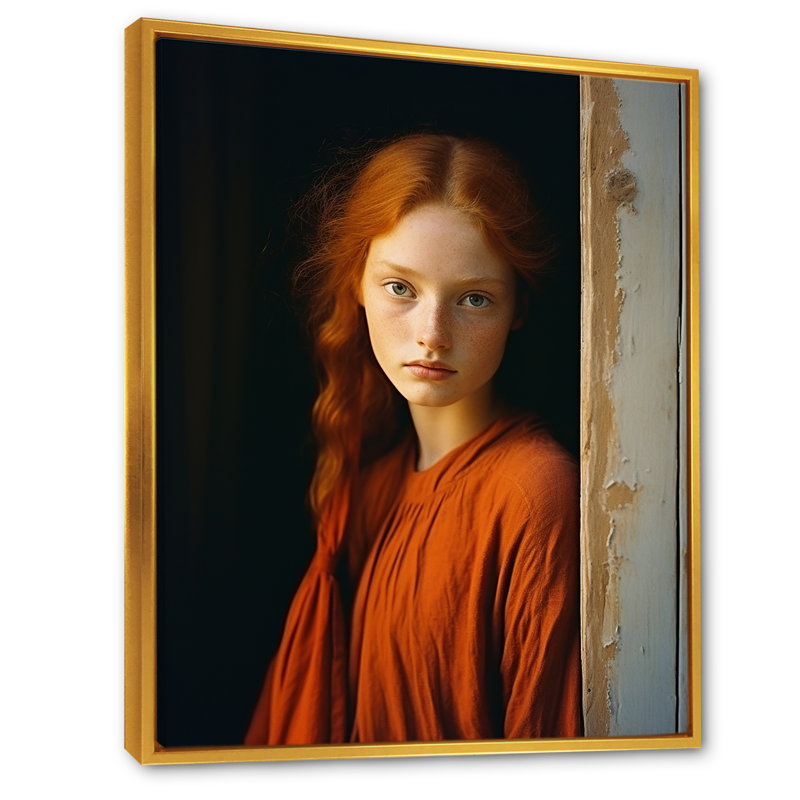«Woman Portrait Tangerine Tales» sur toile, Cadre flottant doré, H 32 po x l 16 po