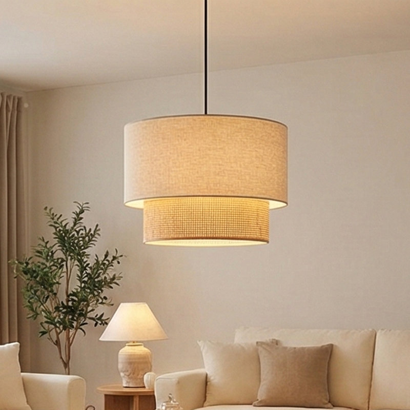 Lustre à niveaux en tissu, Crème / noir