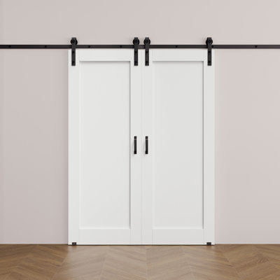 84"H × 64"W Solid Manufactured Wood Panel, White Primed Sliding Barn Door With Installation Hardware Kit(No Assembly Required & 2 Doors)