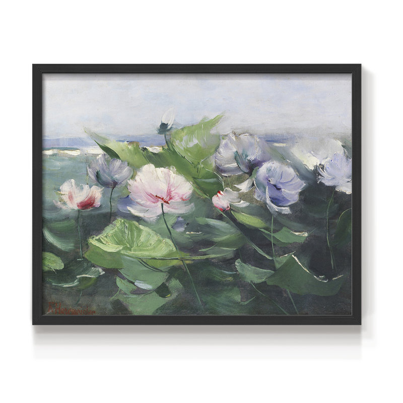 Motif floral rétro - XCV - reproduction encadrée, H 16 po x l 20 po, Noir, noir, noir, noir