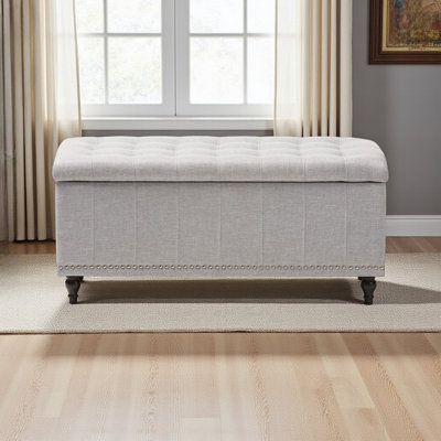 Arhaam Storage Bench, Grayish Beige Fabric Upholstery, Button-Tufting, 18.48" H X 41.55" W X 16.48"D