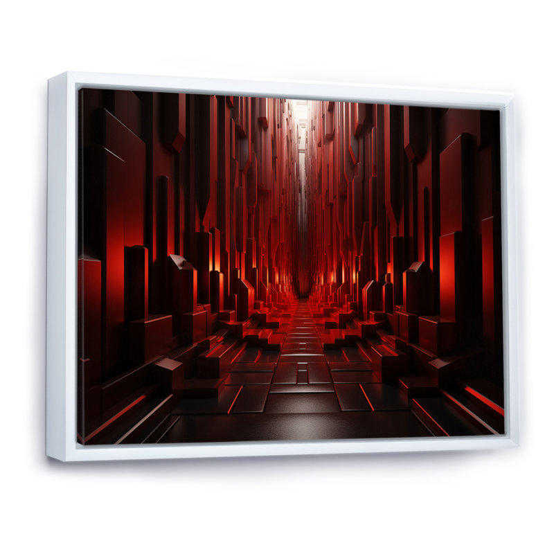 Tunnel abstrait en bois rouge I sur toile, H 12 po x l 20 po x P 1 po, Cadre flottant blanc