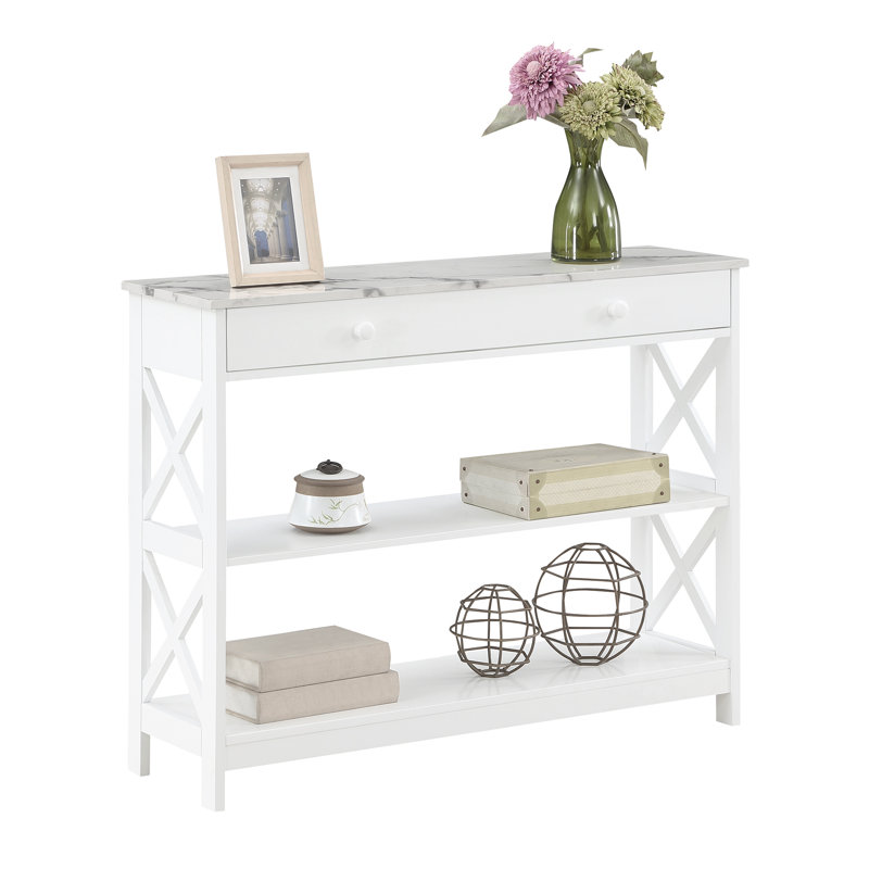 Aafko 39.5" Console Table, White Faux Marble/White, 31.5" H x 39.5" W x 12" D