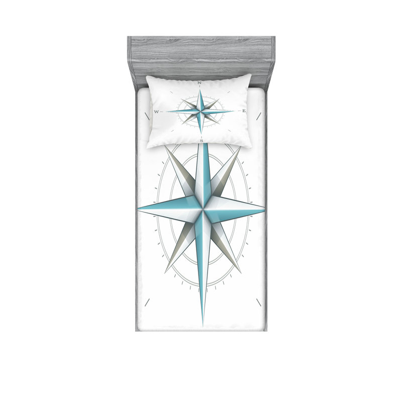 Drap-housse et coussin décoratif Ambesonne Compass, bleu sarcelle et gris pâle