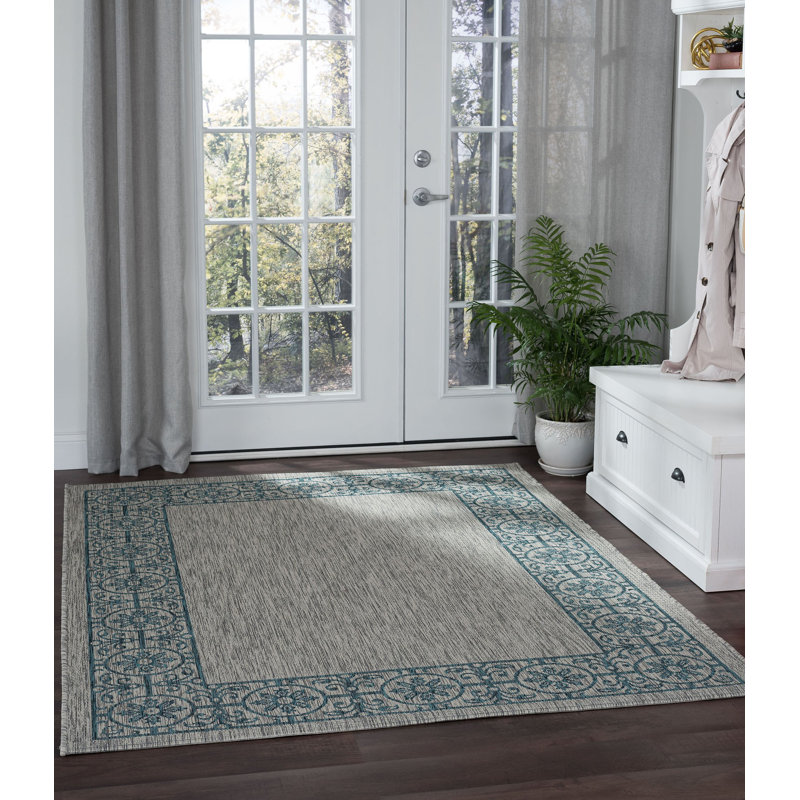 Tapis intérieur / extérieur gris clair / bleu sarcelle Turnham, null