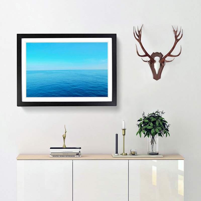 Blue Ocean Horizon - Picture Frame Photograph Print, 36cm H x 48cm W x 2cm D, Black Framed