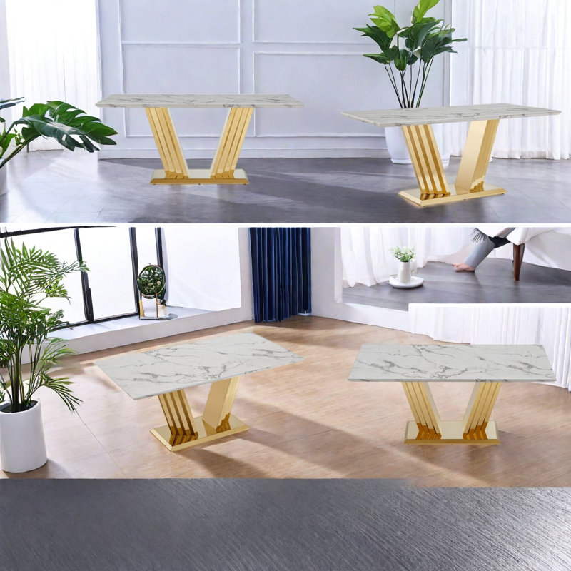 Modern Dining Tables (table only, no chairs, complete with top and legs), 70 Inch Faux Marble MDF Steel, 35.04*70.08*29.92 2