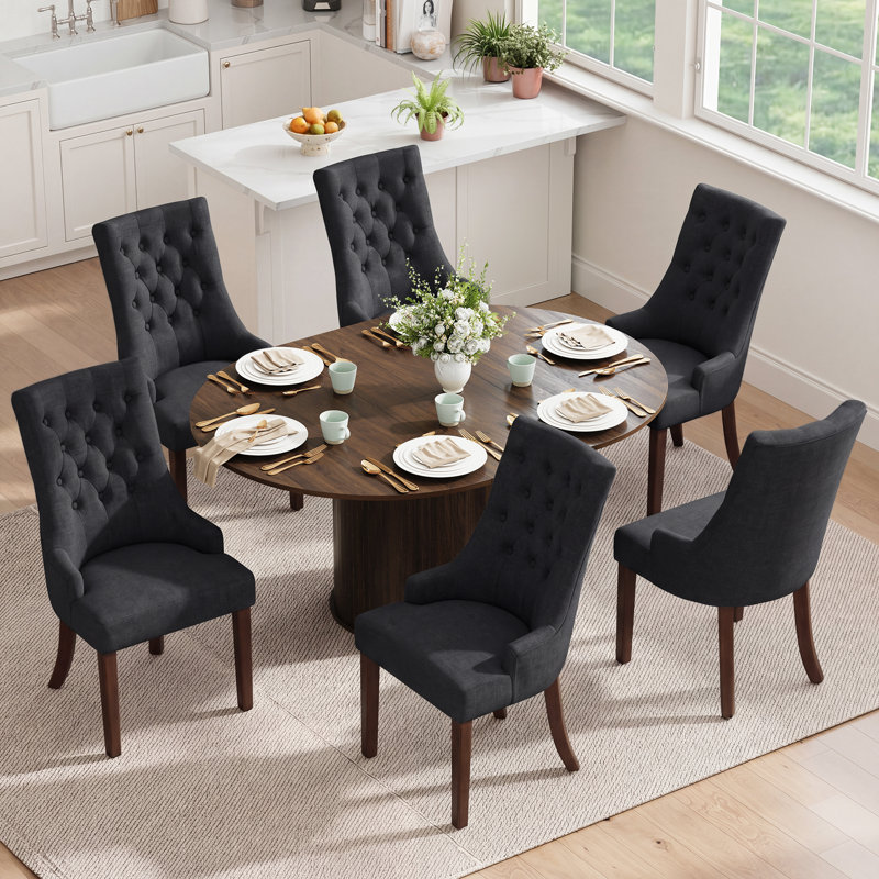 6-Person Dining Table Set, 7 Pieces: Table, 6 Chairs, Black