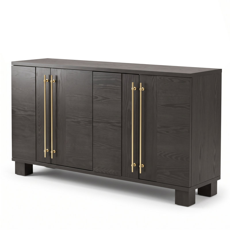 Buffet 60 "en bois avec tablettes réglables et poignées dorées, taupe, taupe