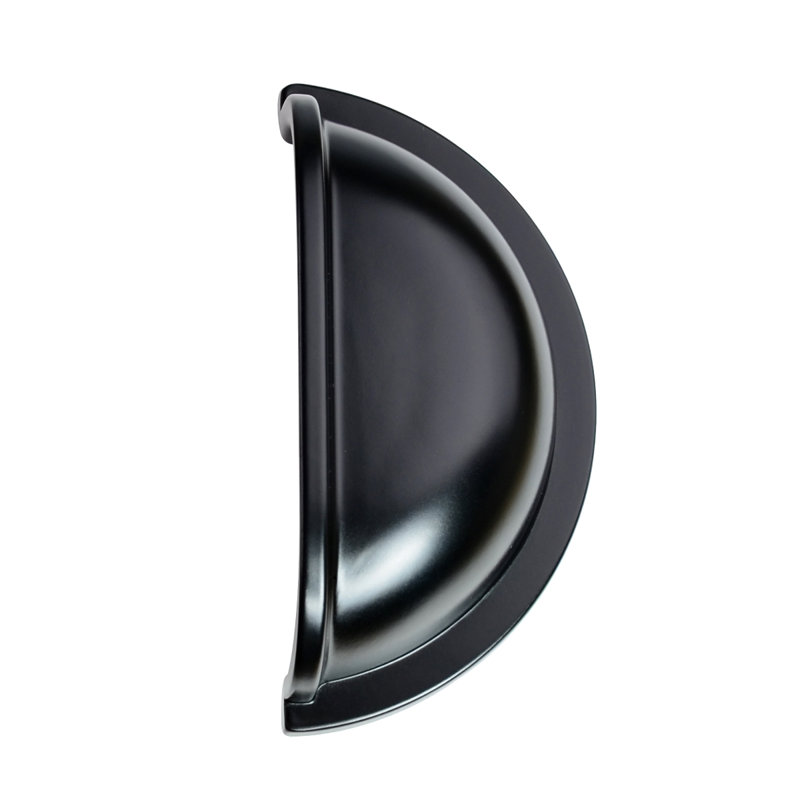 Flat Black Modern Cup Drawer Pull with Mounting Hardware