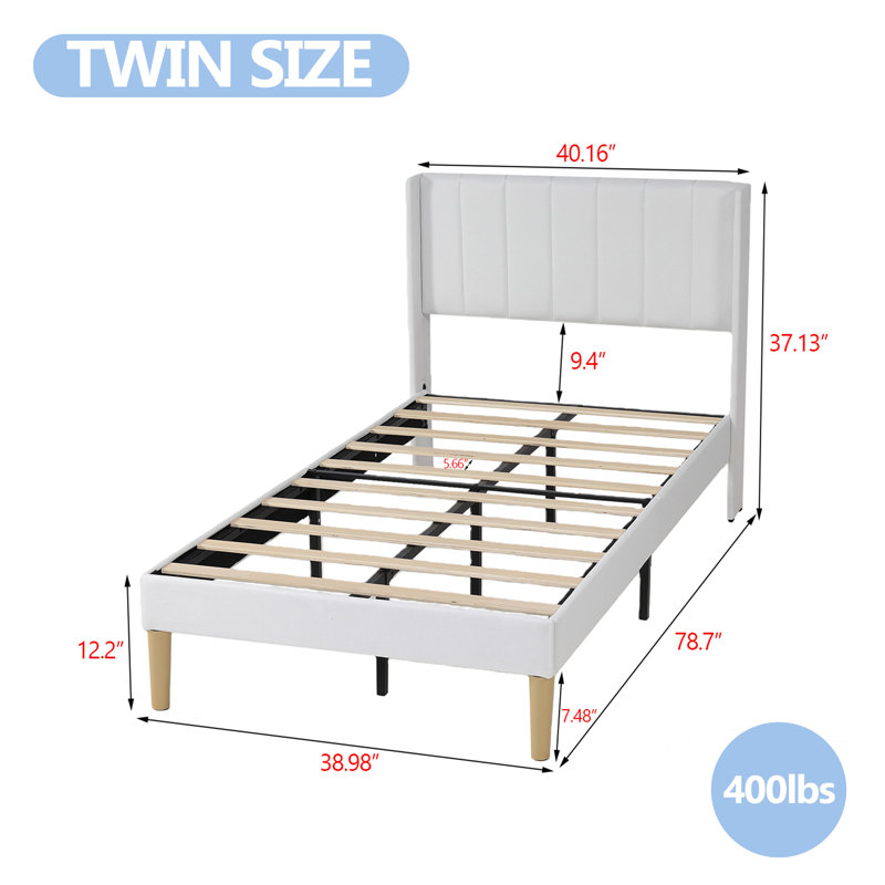 Structure de lit plateforme tapissier avec oreilles, Lit simple, Blanc
