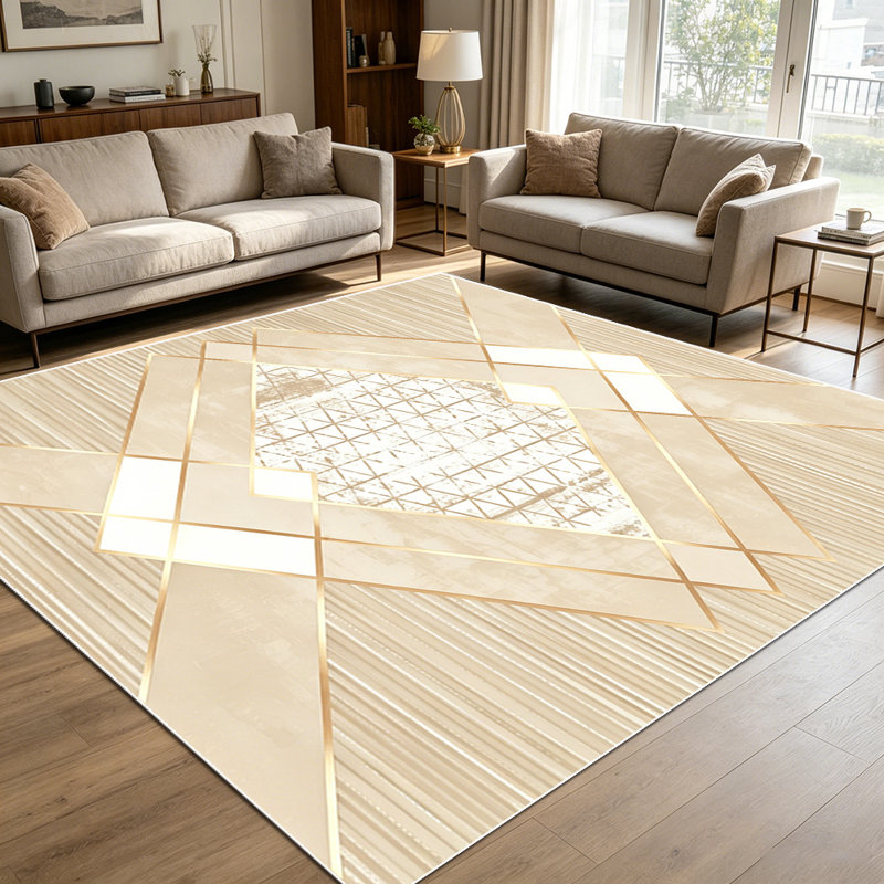 1PC Beige Geometric Rhombus Striped Farmhouse area rugs for Living Room, Soft and Comfortable, Suitable for all seasons, easy-to-maintain, machine washable Indoor floor mat, Under Table Farmhouse suitable for dining room, bedroom, entryway, kitchen,