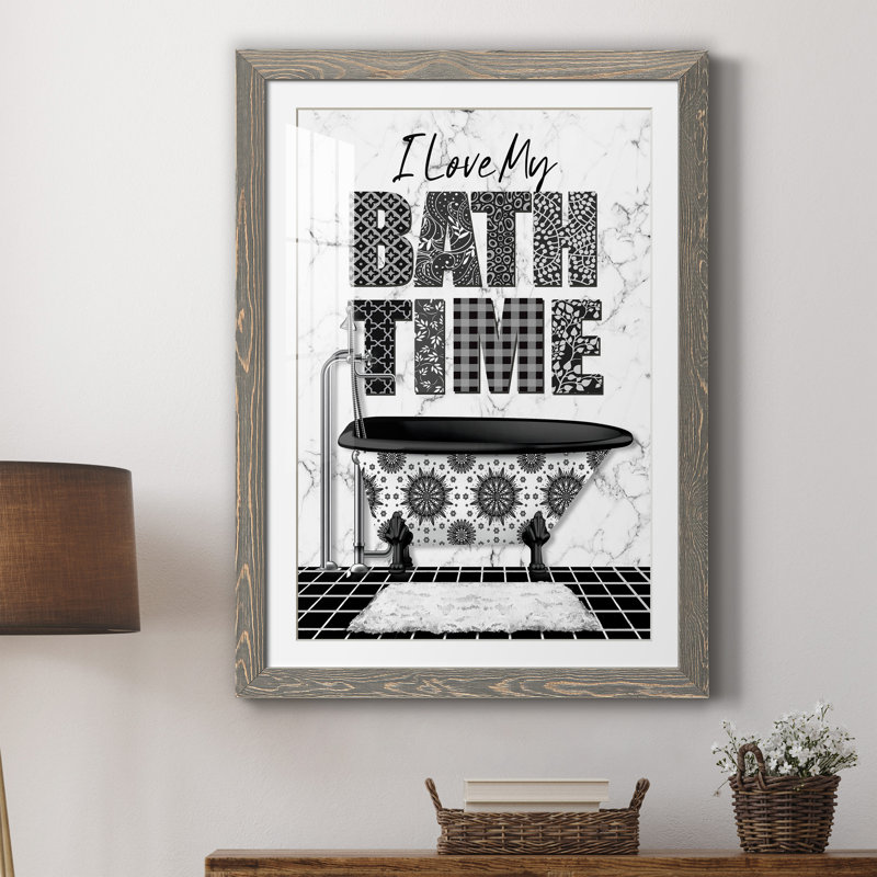 Bath Time - Art textuel, cadre photo, Cadre en papier gris, H 44 po x l 31 po x P 1 po