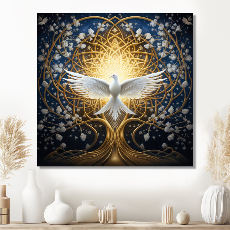 Colombe céleste apportant la paix - colombe, art mural, Métal métal, H 36 po x l 36 po x P 1,5 po