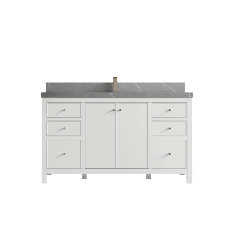 Meuble-lavabo simple 60 po avec plateau Chicago, Gris Piatra