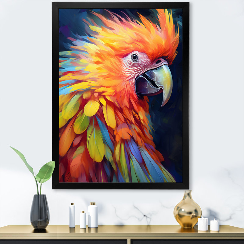 Perroquet tropical au paradis VI, Cadre simple noir, H 20 po x l 12 po x P 1 po
