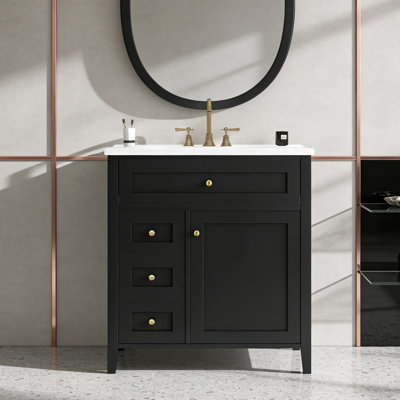 30-Inch Freestanding Bathroom Vanity - Mdf & Rubberwood Cabinet With Sink, 3 Drawers
