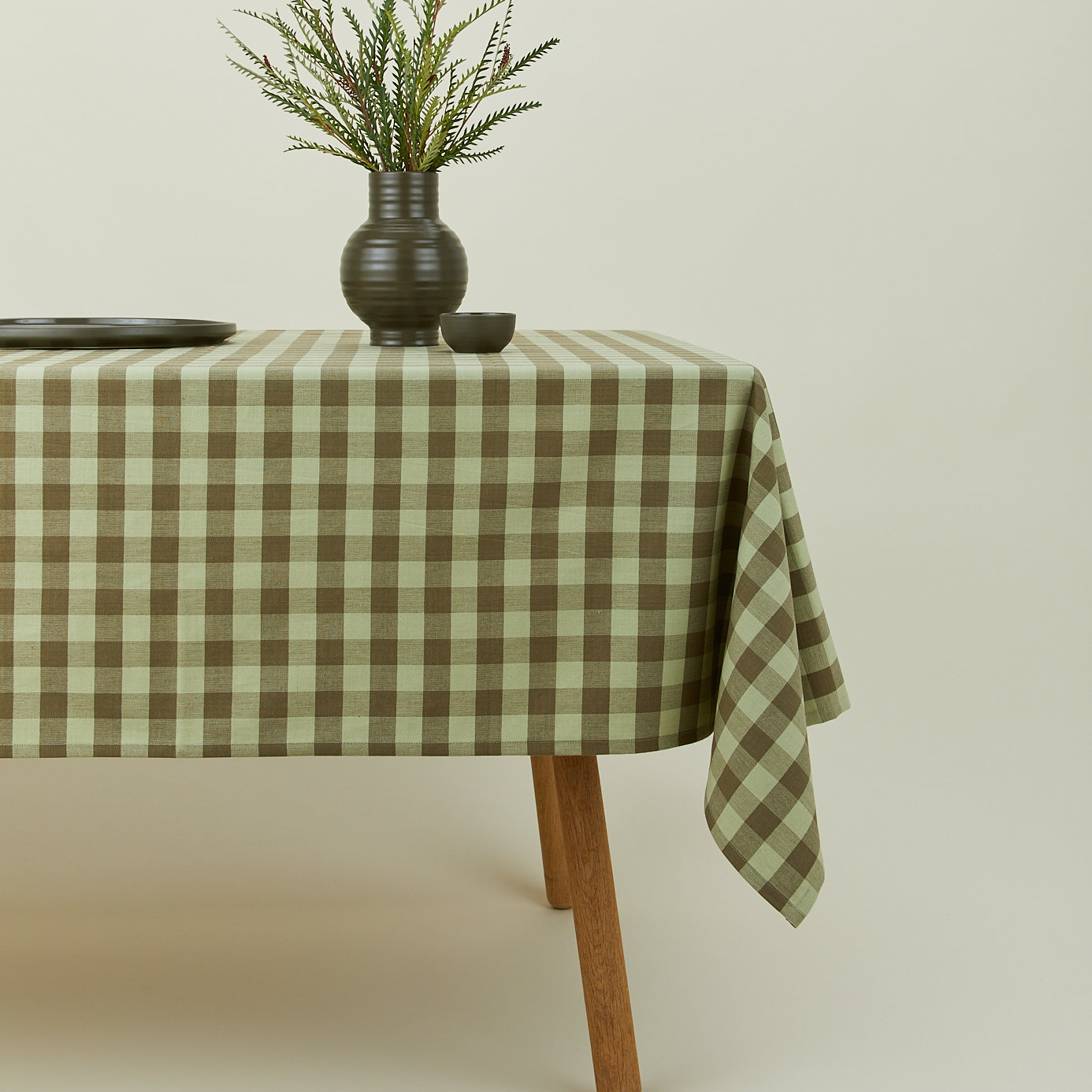 Essential Gingham Tablecloth, Sage/Olive