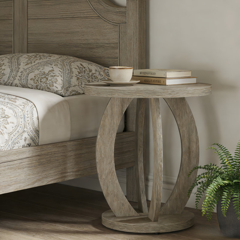 19.69" Round Wood Nightstand, Farmhouse Bedside Table For Bedroom, Gray
