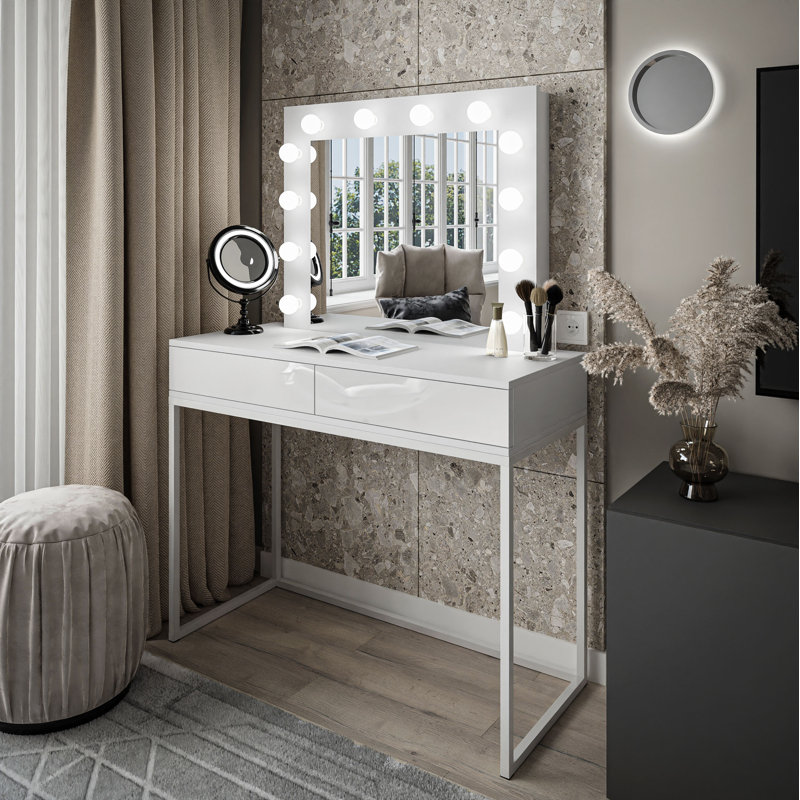 Jasmyne Dressing Table with Mirror, White